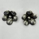 Textured Floral Stud Earrings in Rhodium Silver