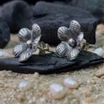 Textured Floral Stud Earrings in Rhodium Silver - Image 2