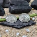 Concentric Circle Disc Stud Earrings in Rhodium Silver - Image 2