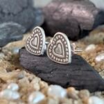 Engraved Heart Stud Earrings in Rhodium Silver - Image 2
