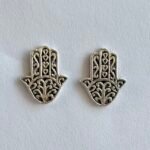 Hamsa Hand Stud Earrings in Rhodium Silver