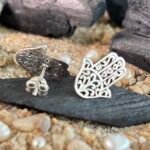 Hamsa Hand Stud Earrings in Rhodium Silver - Image 3