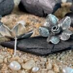 Tropical Flower Stud Earrings in Rhodium Silver - Image 3