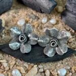 Tropical Flower Stud Earrings in Rhodium Silver - Image 2