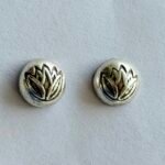 Etched Dome Stud Earrings in Rhodium Silver