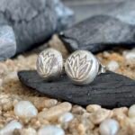 Etched Dome Stud Earrings in Rhodium Silver - Image 2