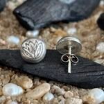 Etched Dome Stud Earrings in Rhodium Silver - Image 3
