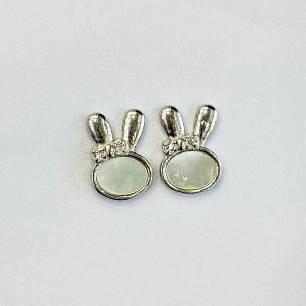 Cute Bunny Mother of Pearl Stud Earrings in Rhodium Silver