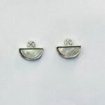 Half Moon Mother of Pearl and CZ Studs in Rhodium Silver