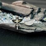 Half Moon Mother of Pearl and CZ Studs in Rhodium Silver - Image 2