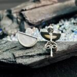 Half Moon Mother of Pearl and CZ Studs in Rhodium Silver - Image 3