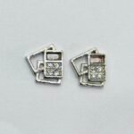 Abstract Geometric Square Mother of Pearl Studs in Rhodium Silver
