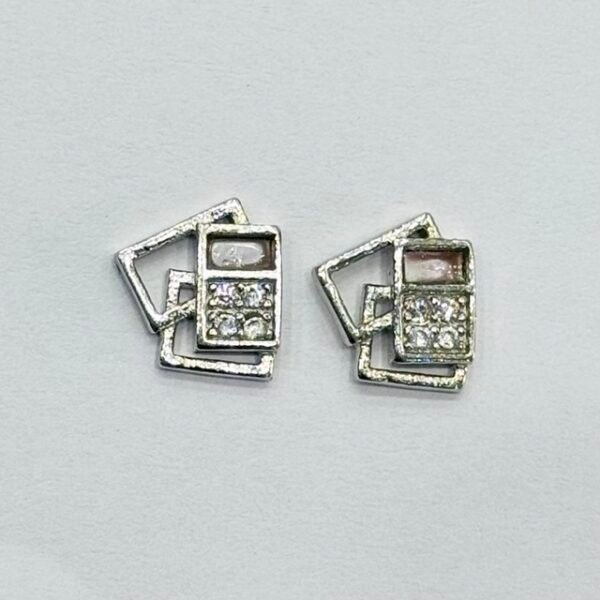 Abstract Geometric Square Mother of Pearl Studs in Rhodium Silver
