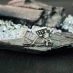 Abstract Geometric Square Mother of Pearl Studs in Rhodium Silver - Image 3