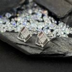 Abstract Geometric Square Mother of Pearl Studs in Rhodium Silver - Image 2