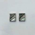 Diagonal Split Rectangle Mother of Pearl Studs in Rhodium Silver
