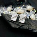 Diagonal Split Rectangle Mother of Pearl Studs in Rhodium Silver - Image 2