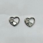 Open Heart Mother of Pearl Stud Earrings in Rhodium Silver