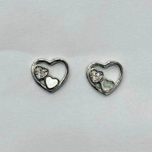 Open Heart Mother of Pearl Stud Earrings in Rhodium Silver
