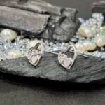 Open Heart Mother of Pearl Stud Earrings in Rhodium Silver - Image 2