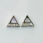 Split Triangle Mother of Pearl Stud Earrings in Rhodium Silver