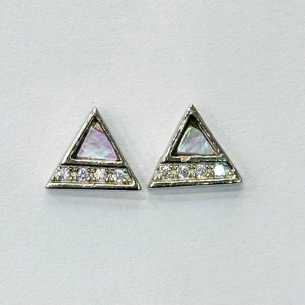 Split Triangle Mother of Pearl Stud Earrings in Rhodium Silver