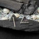 Split Triangle Mother of Pearl Stud Earrings in Rhodium Silver - Image 3