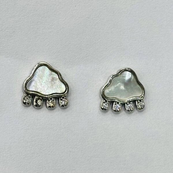 Cloud and Raindrop Mother of Pearl Studs in Rhodium Silver