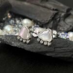 Cloud and Raindrop Mother of Pearl Studs in Rhodium Silver - Image 2