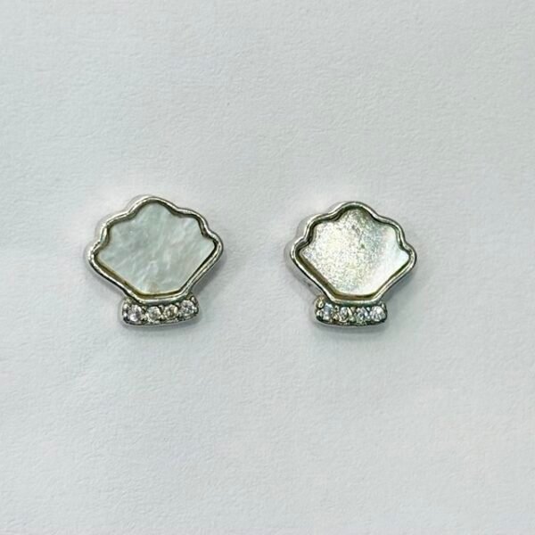 Abstract Cloud Motif Mother of Pearl Studs in Rhodium Silver