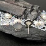 Abstract Cloud Motif Mother of Pearl Studs in Rhodium Silver - Image 3