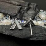 Geometric Chevron Mother of Pearl Stud Earrings in Rhodium Silver - Image 3