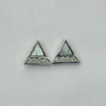 Diagonal Cut Triangle Mother of Pearl Studs in Rhodium Silver