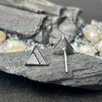 Diagonal Cut Triangle Mother of Pearl Studs in Rhodium Silver - Image 3
