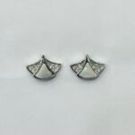 Curved Abstract Shell Mother of Pearl Studs in Rhodium Silver
