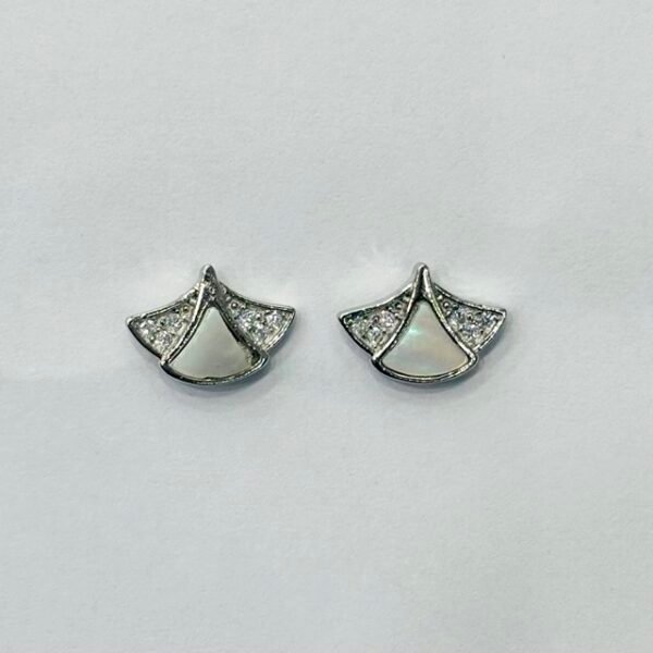 Curved Abstract Shell Mother of Pearl Studs in Rhodium Silver