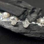 Curved Abstract Shell Mother of Pearl Studs in Rhodium Silver - Image 2