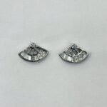 Art Deco Fan Mother of Pearl Stud Earrings in Rhodium Silver