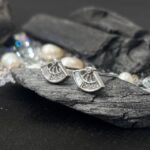 Art Deco Fan Mother of Pearl Stud Earrings in Rhodium Silver - Image 2