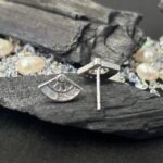 Art Deco Fan Mother of Pearl Stud Earrings in Rhodium Silver - Image 3