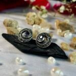 Marcasite Spiral Purple Stone Studs in Rhodium Silver - Image 2