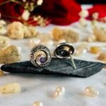Marcasite Spiral Purple Stone Studs in Rhodium Silver - Image 3