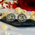 Marcasite Om Symbol Stud Earrings in Rhodium Silver - Image 2