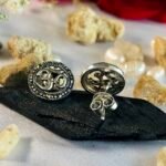 Marcasite Om Symbol Stud Earrings in Rhodium Silver - Image 3