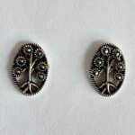 Marcasite Cutout Filigree Stud Earrings in Rhodium Silver