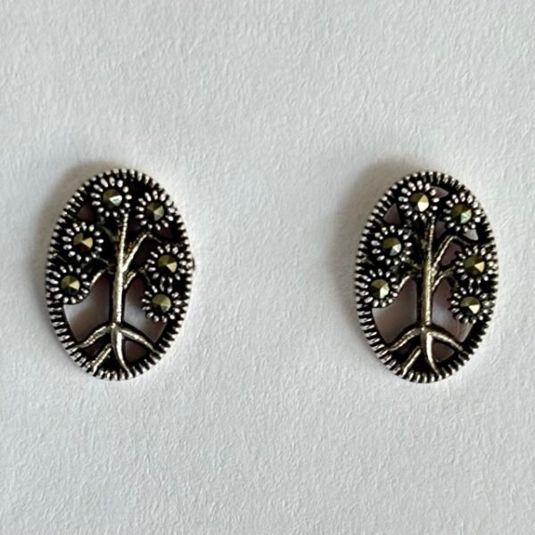 Marcasite Cutout Filigree Stud Earrings in Rhodium Silver