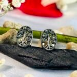 Marcasite Cutout Filigree Stud Earrings in Rhodium Silver - Image 2