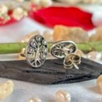 Marcasite Cutout Filigree Stud Earrings in Rhodium Silver - Image 3