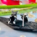 Marcasite Owl Black Stone Stud Earrings in Rhodium Silver - Image 3