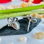 Marcasite Bow Abalone-Style Stud Earrings in Rhodium Silver - Image 3